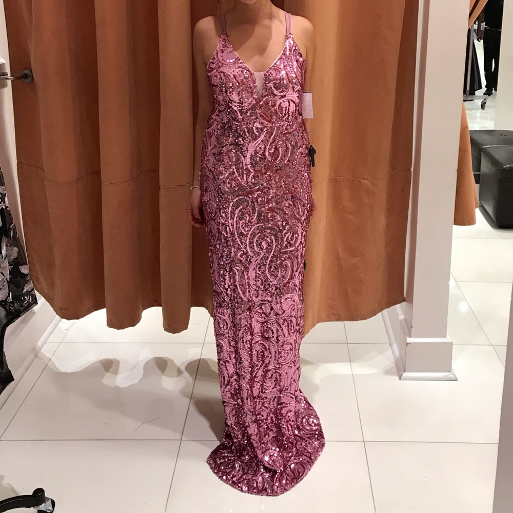 Dress formal prom elegant long wedding pink sequil